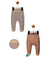 Pantalons duo marron et beige rayé